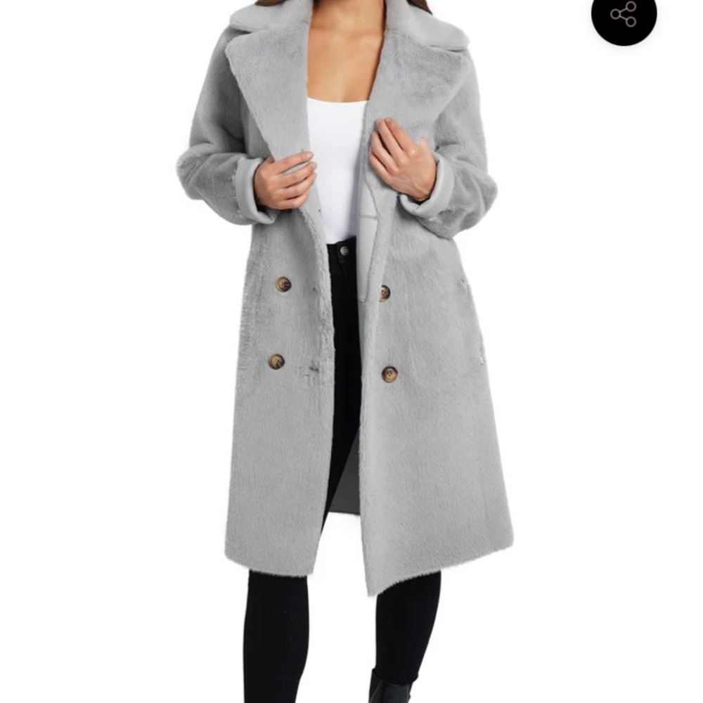 Love Token Reversible faux leather faux fur Coat Jacket Silver Gray size Small